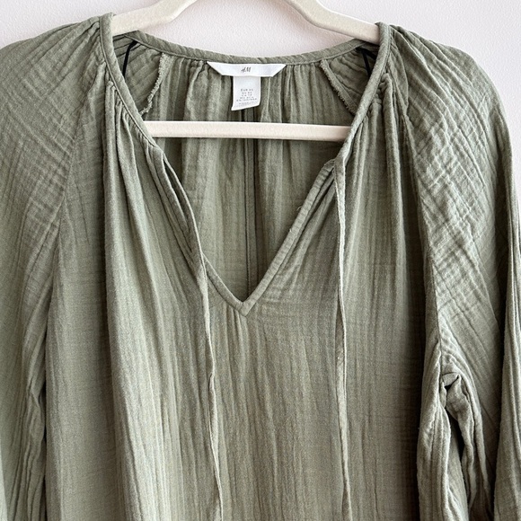 H&M Tunic Dress, Khaki Green, 100% Cotton Long Sleeve Shirt Dress, Size XS - Picture 6 of 16